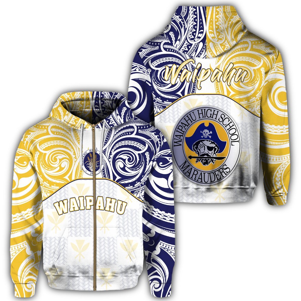 hawaiiZipper Hoodie Kanaka Waipahu High School Zipper Hoodie Demodern Style Unisex White - Polynesian Pride