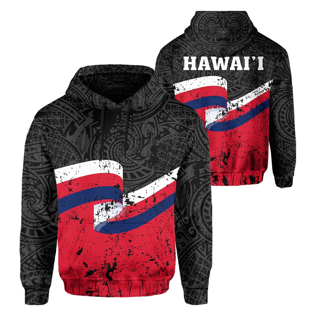 Hawai Flag Polynesian Hoodie Unisex Black - Polynesian Pride