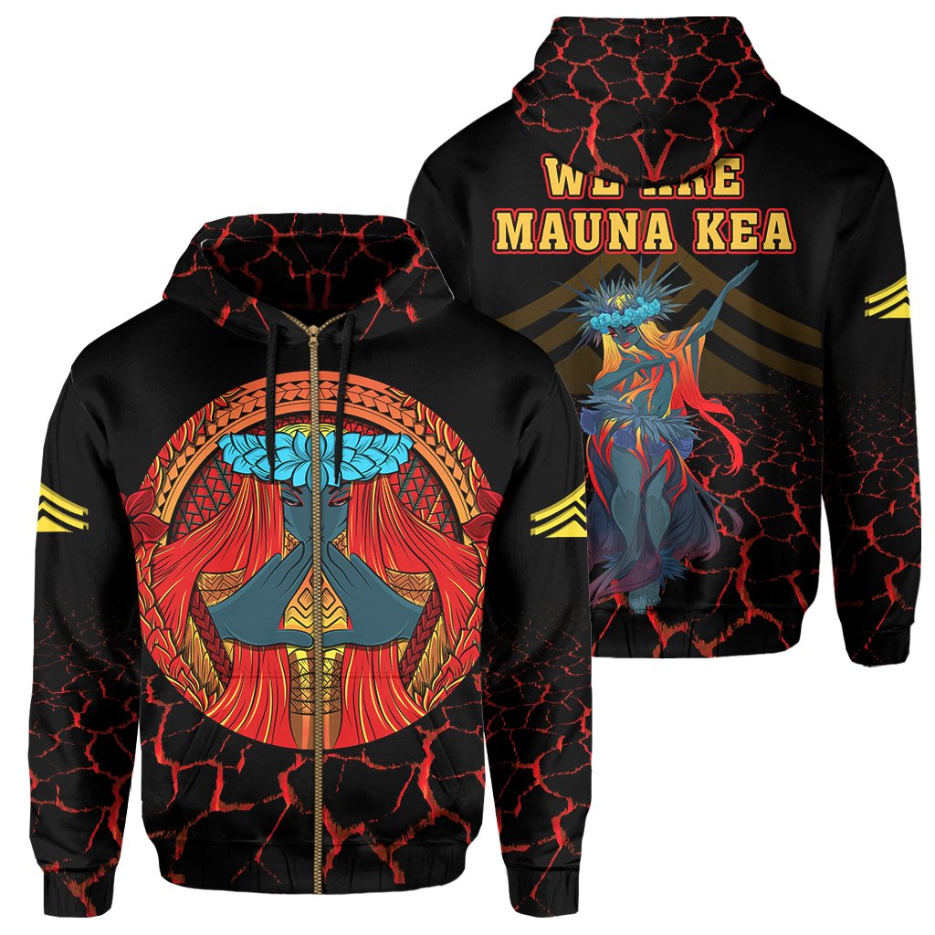 Hawaii We Are Mauna Kea Pele Zip Hoodie Unisex Black - Polynesian Pride