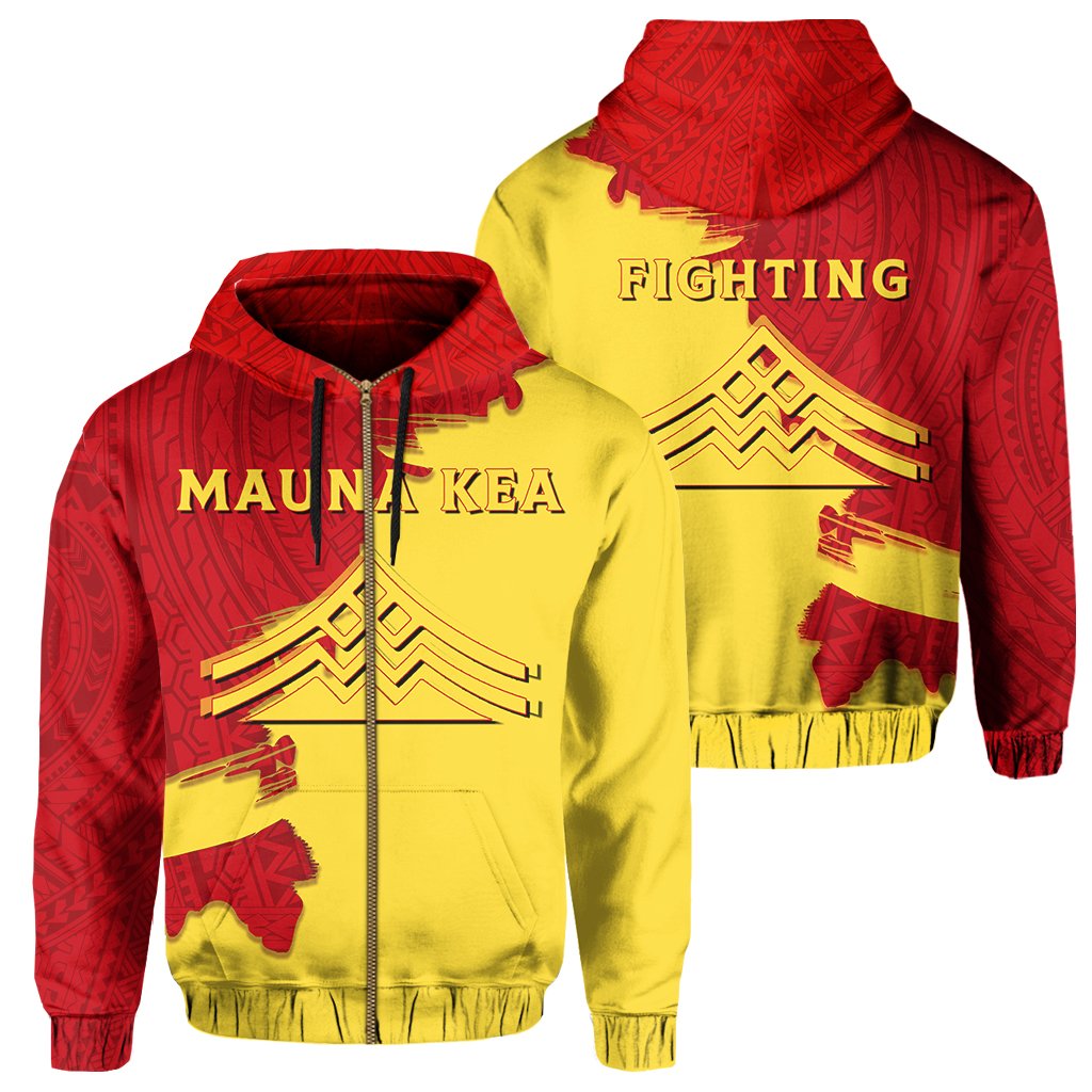 Polynesian Fighting Mauna Kea Hawaii Zip Hoodie Special Scratch Style Unisex Yellow - Polynesian Pride