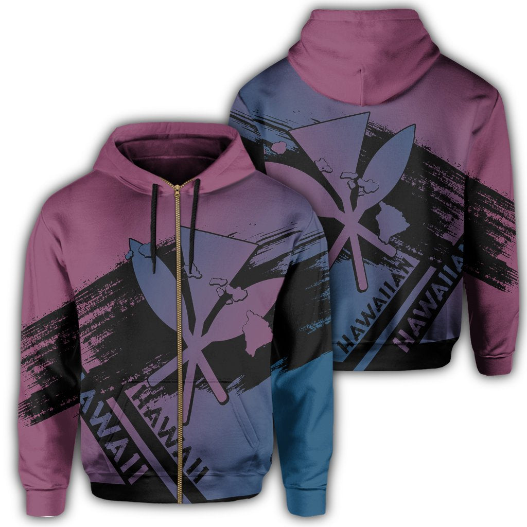 Hawaiian Map Kanaka Identifier Hoodie Zip Special Edition Unisex Purple Gradient - Polynesian Pride