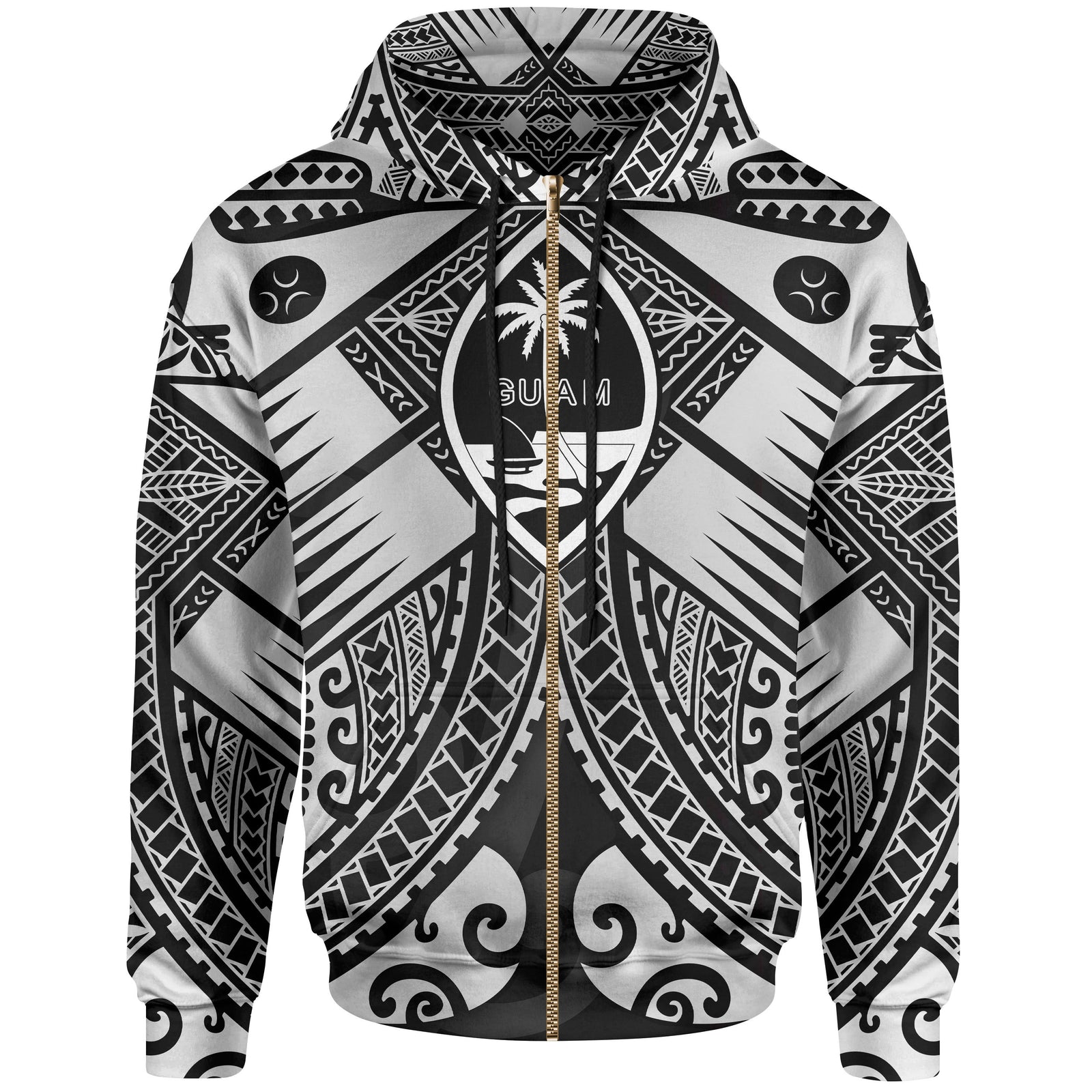 Guam Polynesian Zip up Hoodie Guam White Seal with Polynesian Tattoo Ver 01 Unisex White - Polynesian Pride