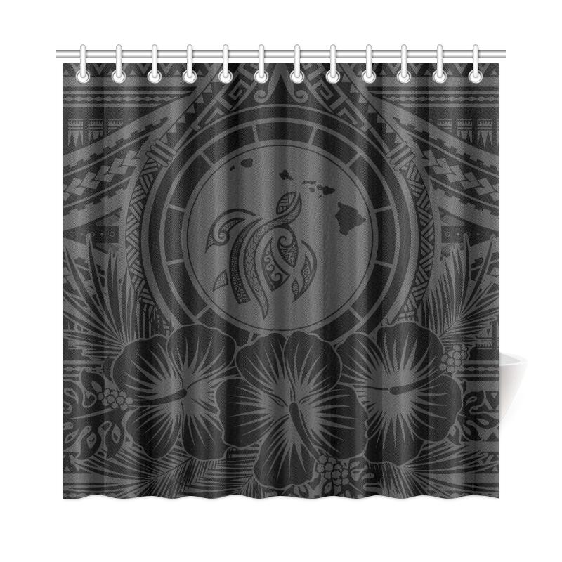 Hawaii Map Honu Hibiscus Gray Polynesian Shower Curtain - Polynesian Pride