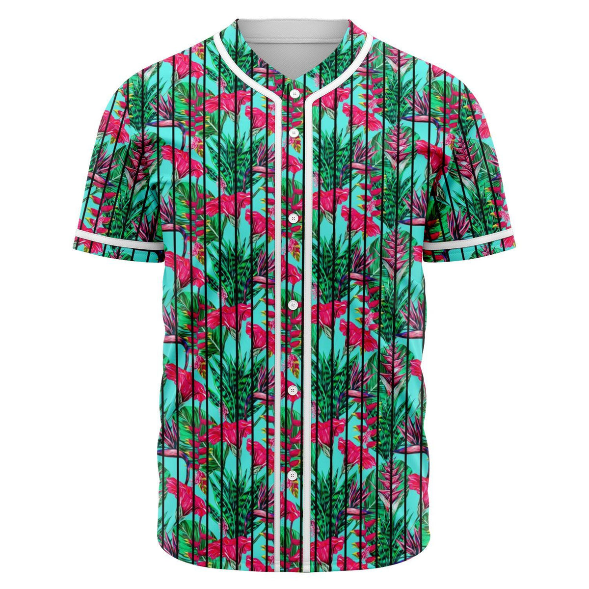 Tropical Strelitzia Blue Baseball Jersey Black - Polynesian Pride