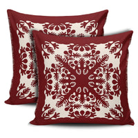 Hawaiian Quilt Tradition Red Pillow Covers One Size Zippered Pillow Cases 18"x 18" (Twin Sides) (Set of 2) Black - Polynesian Pride