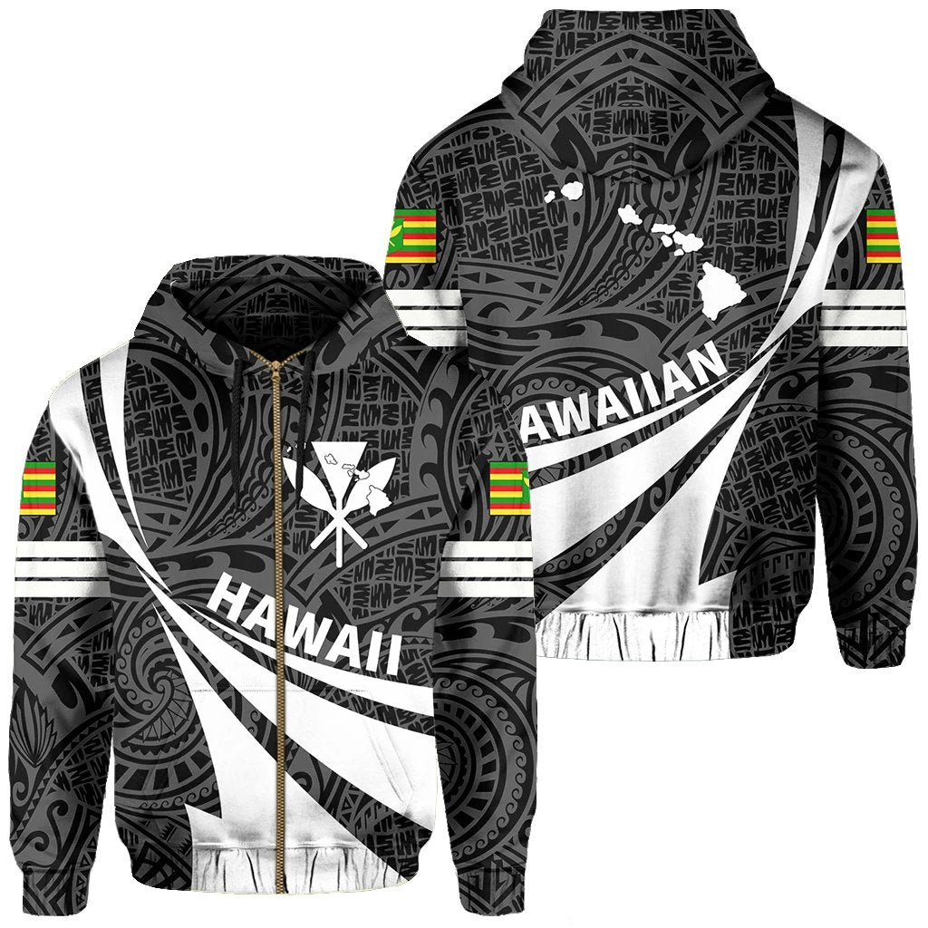 Kanaka Polynesian Zipper Hoodie White Doma Style Unisex White - Polynesian Pride