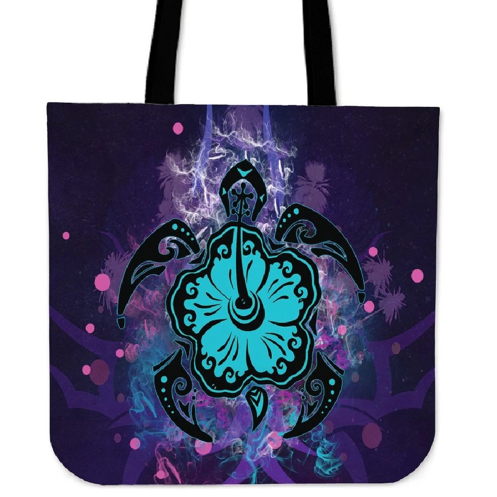 Turtle Hibiscus Galaxy Violet Tote Bag Tote Bag One Size Black - Polynesian Pride