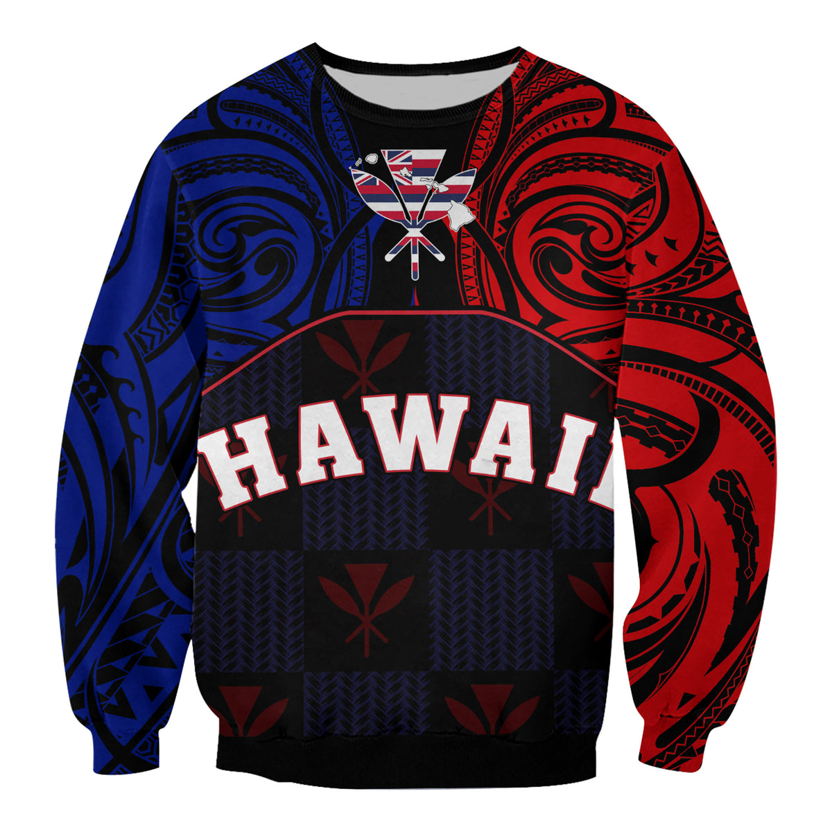 Hawaiian Kanaka Sweatshirt Flag Nation Black Demodern AH Unisex Black - Polynesian Pride