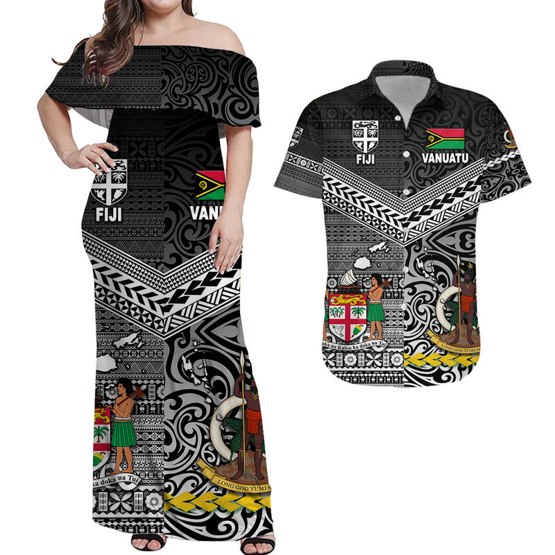 Vanuatu Polynesian Matching Hawaiian Shirt and Dress Together Black LT8 Black - Polynesian Pride