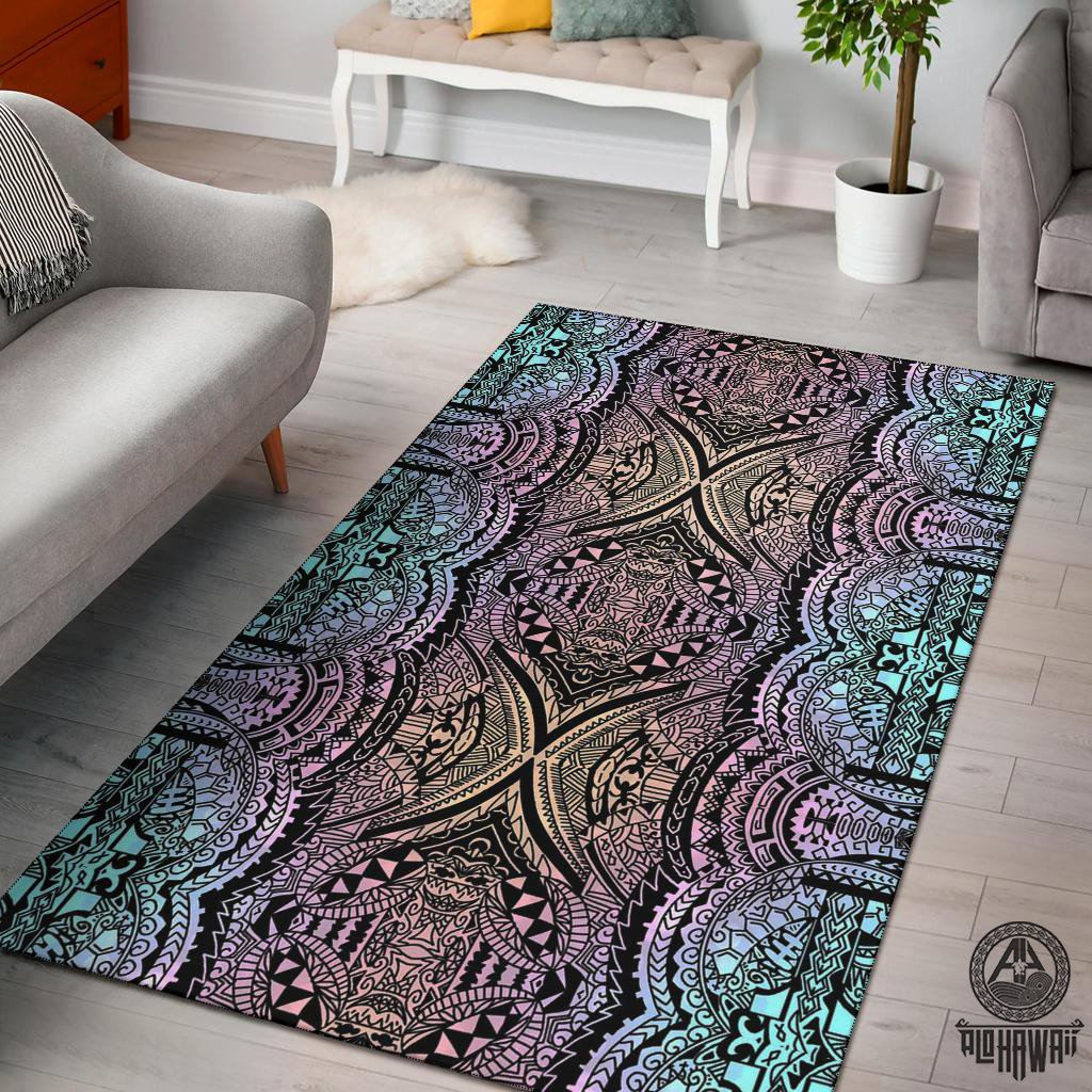 Polynesian Purple And Teal Area Rug Black - Polynesian Pride