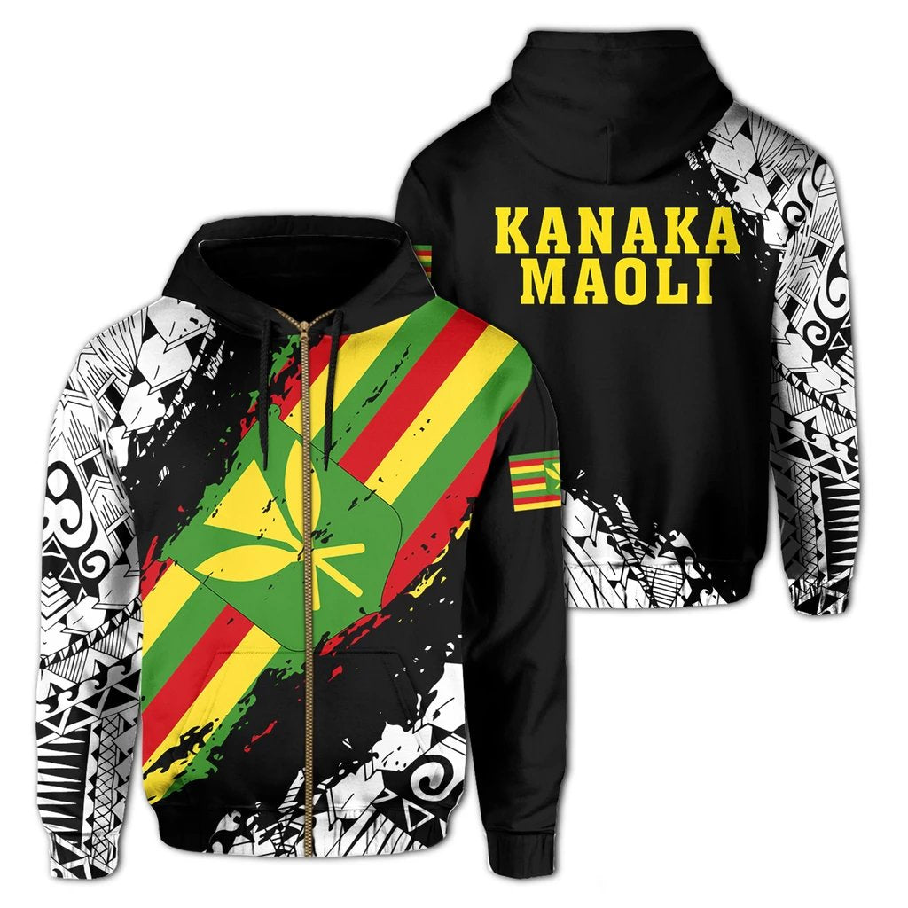 Kanaka Flag Polynesian Zipper Hoodie Nora Style Unisex Art - Polynesian Pride