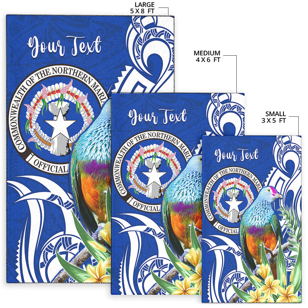 (Custom Personalised) Northern Mariana Islands Area Rug Mariana Fruit Dove Mix Frangipani Flowers Blue LT13 - Polynesian Pride