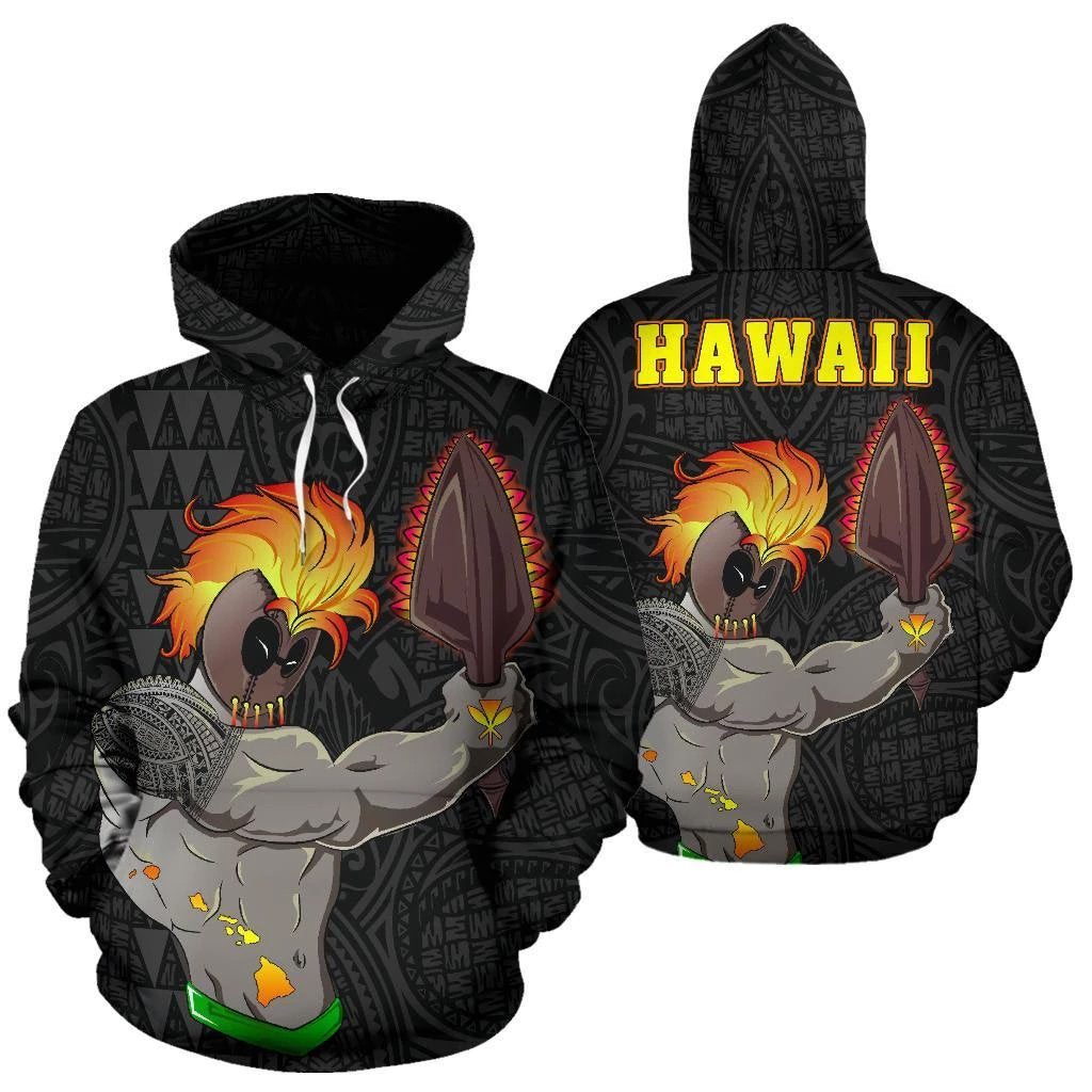 Hawaii Weapons Kanaka Warrior Hoodie Unisex White - Polynesian Pride