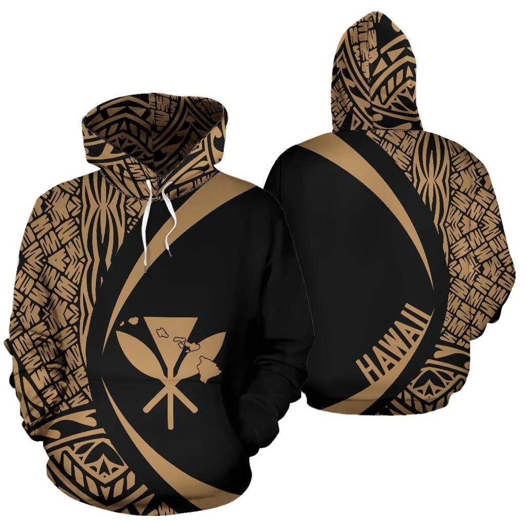 Kanaka Hawaii Map Gold Polynesian Hoodie Circle Style Unisex White - Polynesian Pride