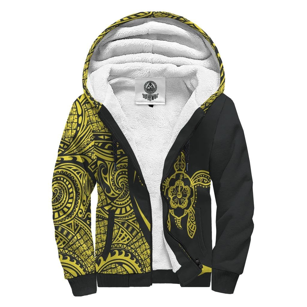 Hawaii Turtle Yellow Polynesian Sherpa Hoodie - Circle Style Yellow - Polynesian Pride