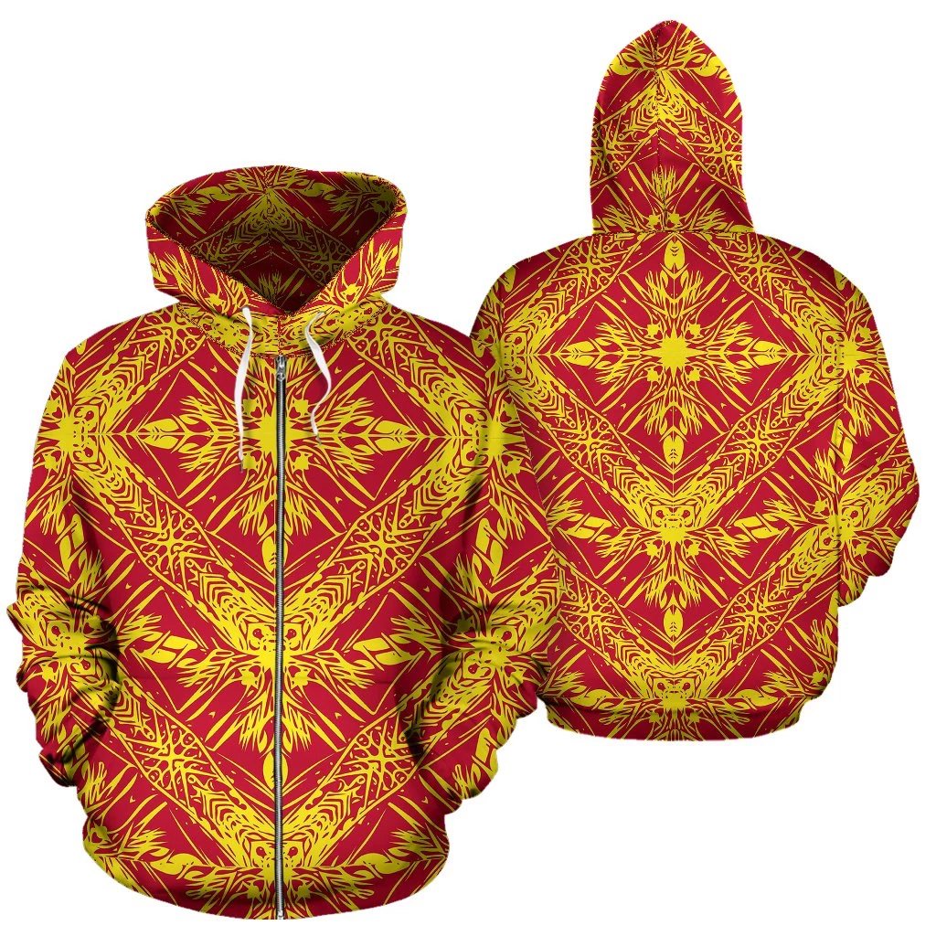 Polynesian Zip up Hoodie Tribal 03 Unisex Orange - Polynesian Pride