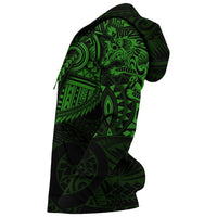 New Zealand Hoodie, Maori Tattoo Wolf Dragon Pullover Hoodie Green - Polynesian Pride
