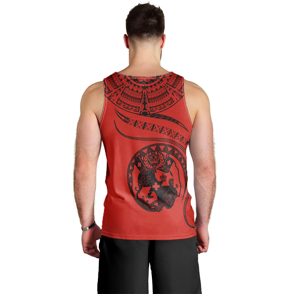 (TOKO OFA) Tonga Polynesian Men Tank Top - Tonga Waves Red Black LT13 - Polynesian Pride
