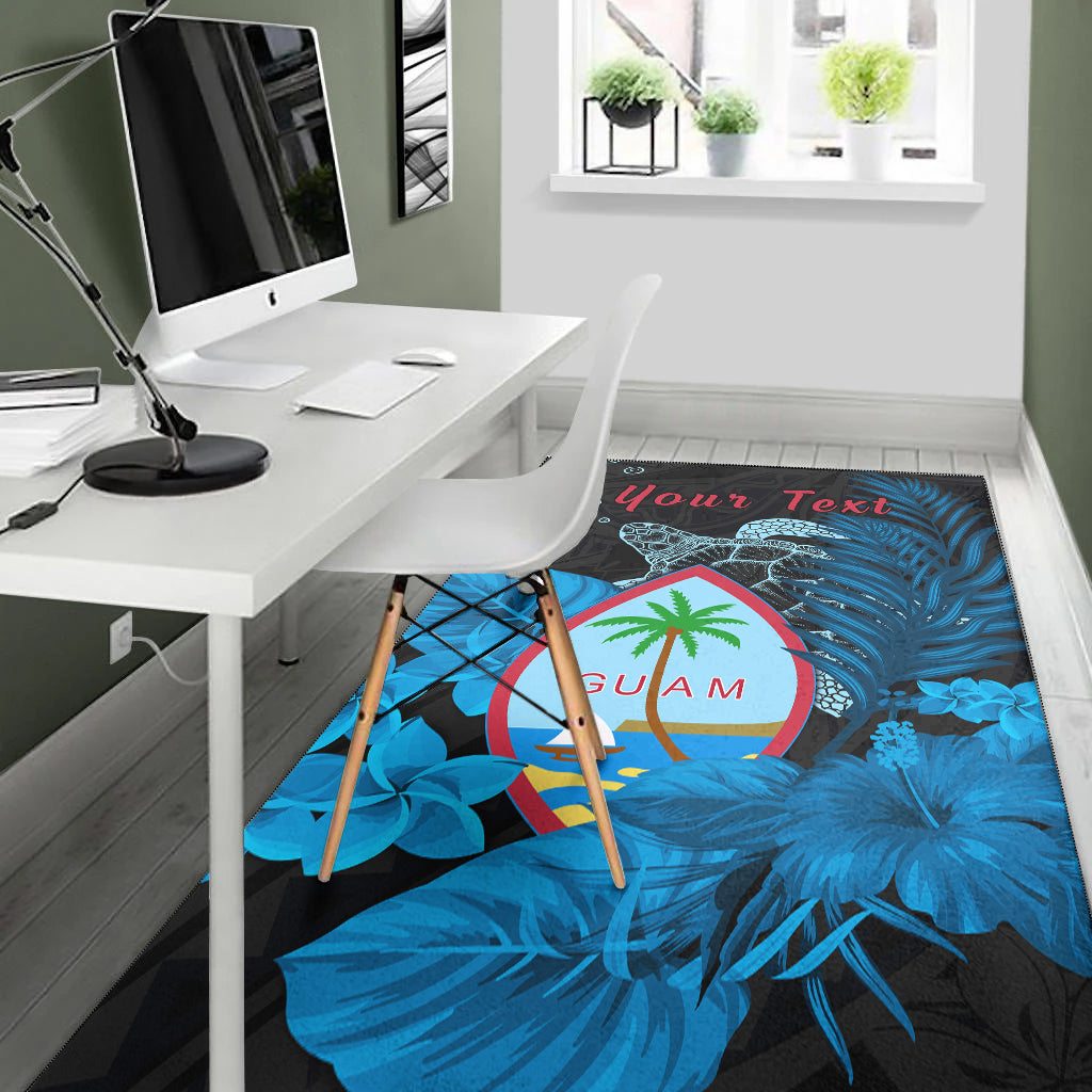 (Custom Personalised) Guam Seal Area Rug Polynesian Turtle with Flowers Version Blue LT13 - Polynesian Pride