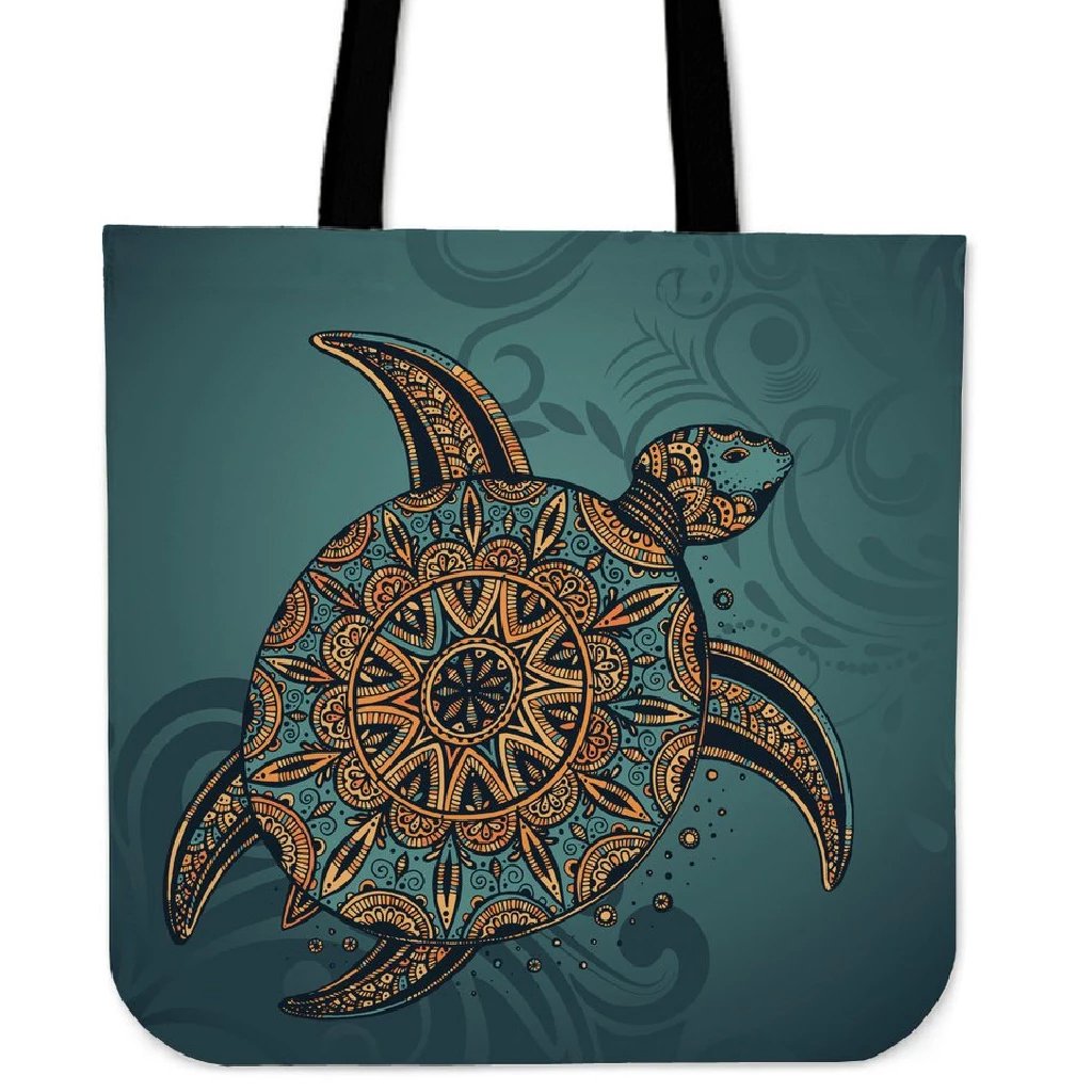 Turtle Flower Pattern Culture Tote Bag Tote Bag One Size Black - Polynesian Pride
