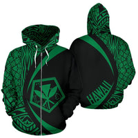 Kanaka Polynesian Zip up Hoodie Tribal Circle Style Green Color Unisex Green - Polynesian Pride