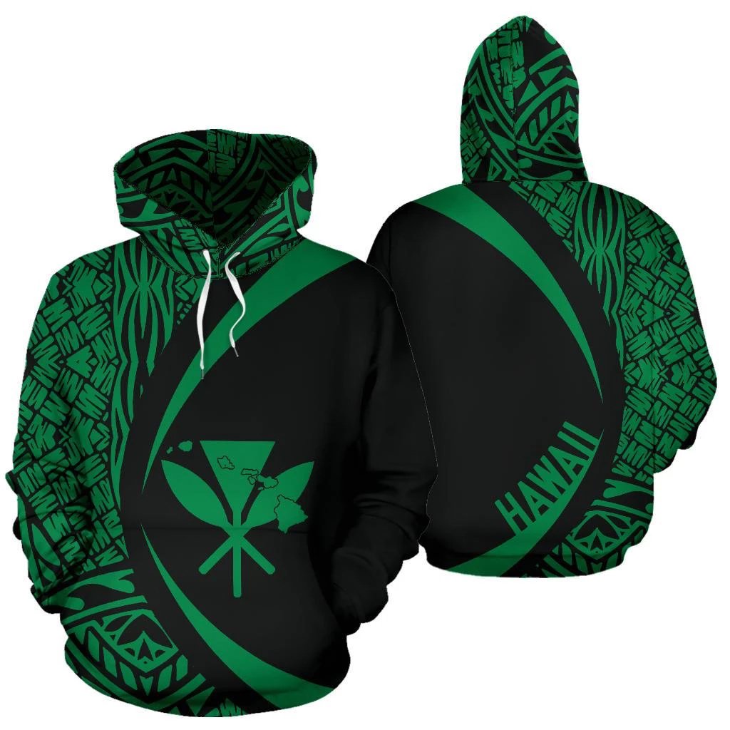 Kanaka Hawaii Map Green Polynesian Hoodie Circle Style Unisex White - Polynesian Pride