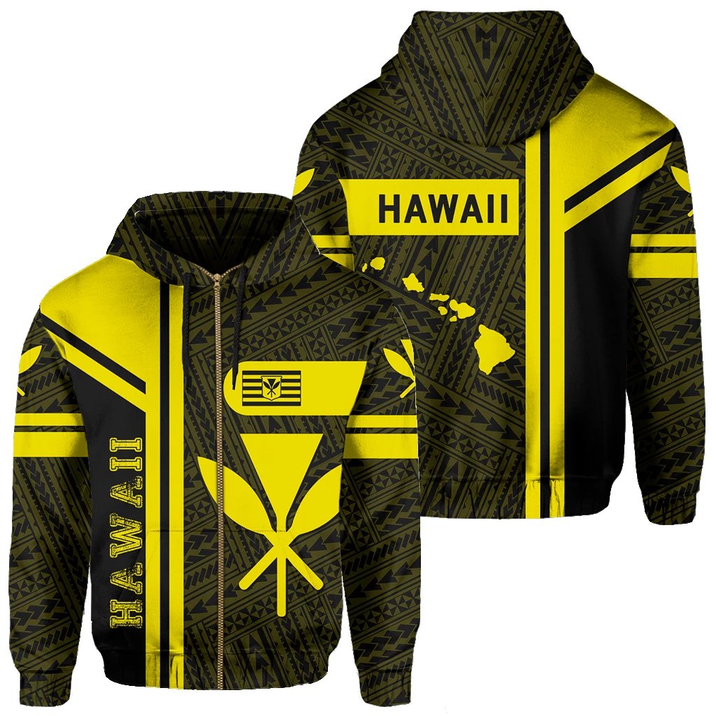 Kanaka Polynesian Zipper Hoodie Yellow Morale Style Unisex Yellow - Polynesian Pride