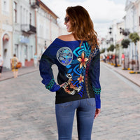 Marshall Islands Women's Off Shoulder Sweater - Vintage Tribal Mountain Crest - Polynesian Pride