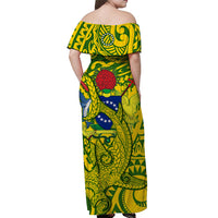 Cook Islands Off Shoulder Long Dress Hammerhead Shark Yellow LT13 - Polynesian Pride