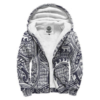 Hawaiian Pattern Sherpa Hoodie Black and White - Polynesian Pride