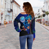 Federated States of Micronesia Women's Off Shoulder Sweater - Vintage Tribal Mountain - Polynesian Pride