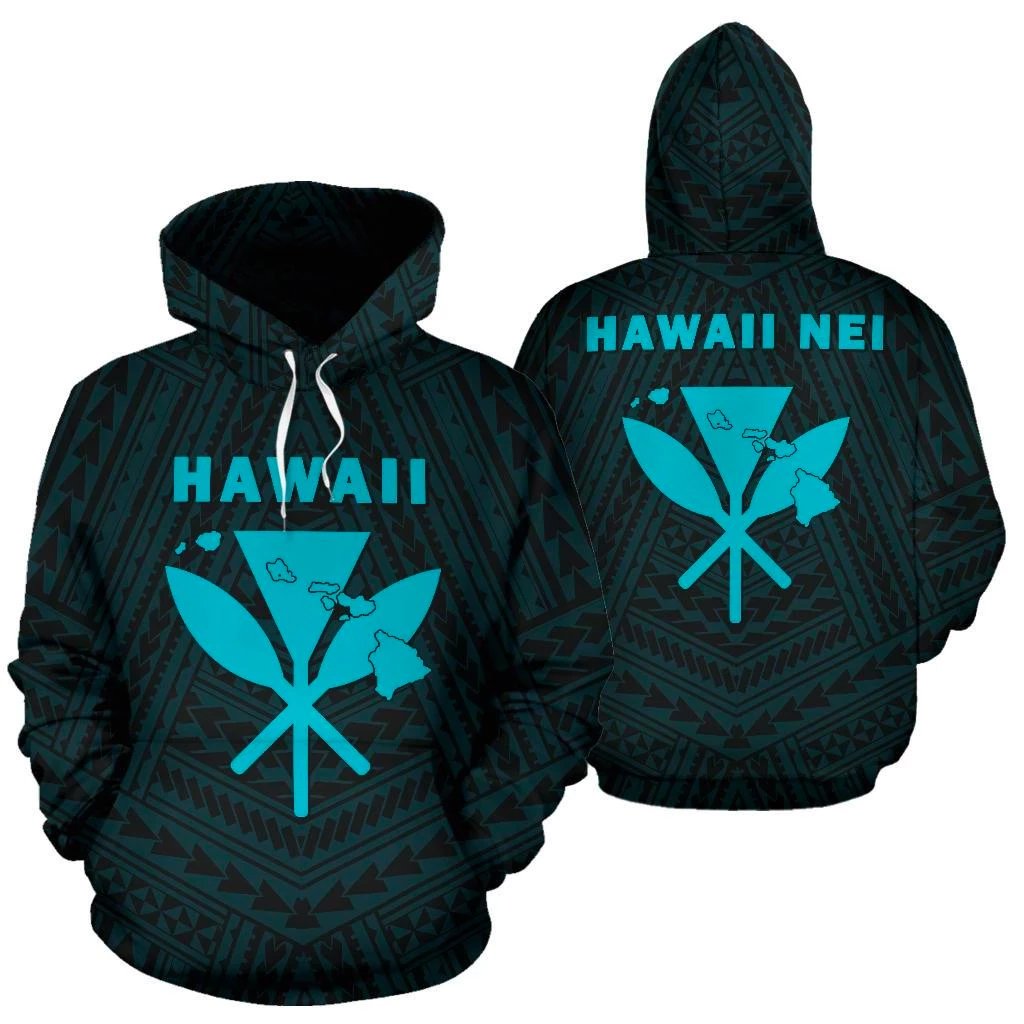 Hawaii Kanaka Polynesian Hoodie Blue Unisex Red - Polynesian Pride