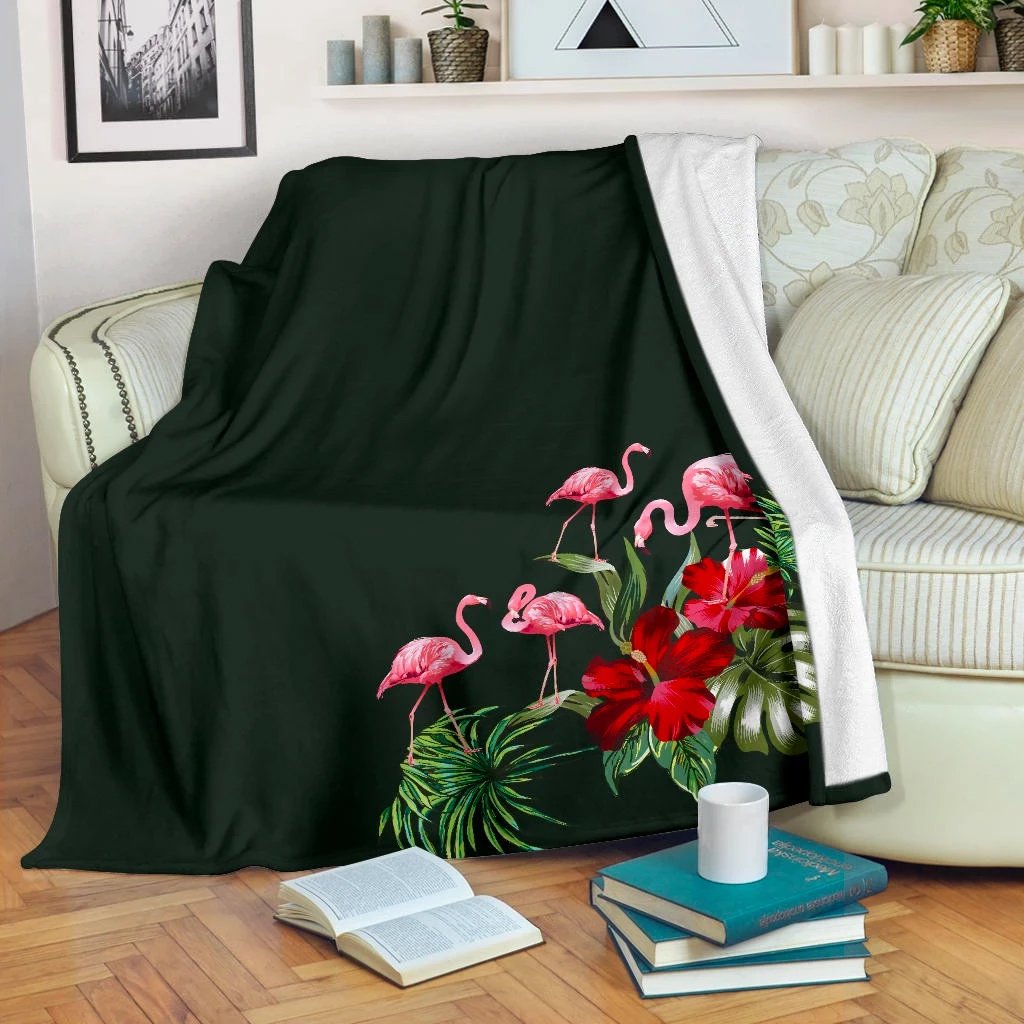 Pink Flamingos Premium Blanket White - Polynesian Pride
