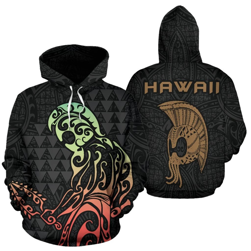 Hawaii Helmet Polynesian Lauhala Kanaka Warrior Hoodie Unisex White - Polynesian Pride