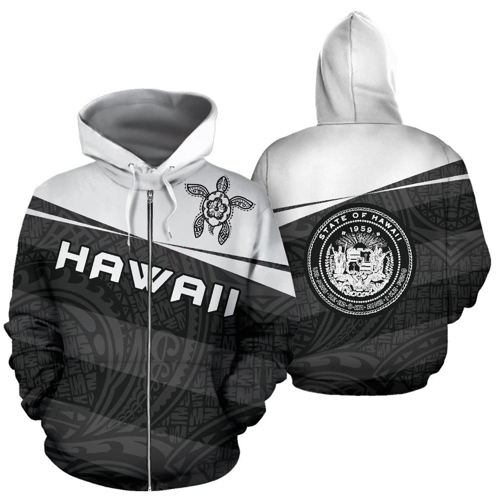 Hawaii Turtle Polynesian Zip up Hoodie Vivian Style Unisex White - Polynesian Pride