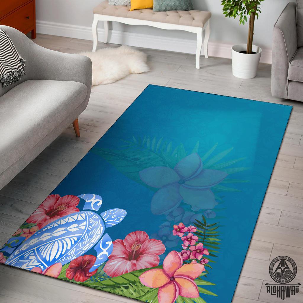 Polynesian Turtle Hibiscus Area Rug Black - Polynesian Pride