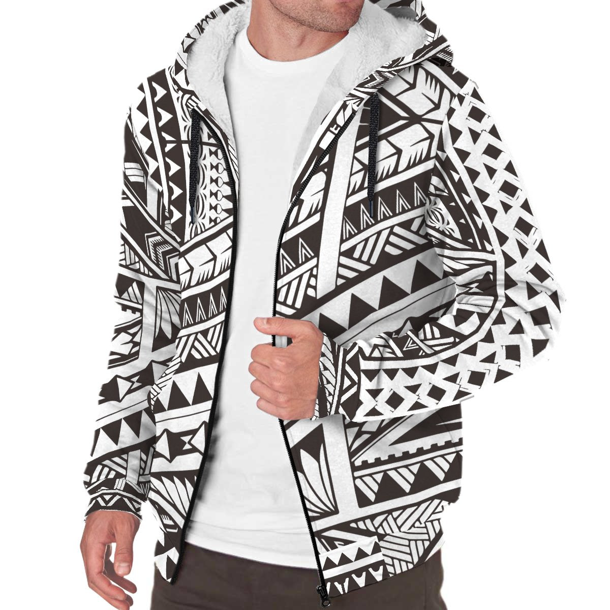 Polynesian Patterns Sherpa Hoodie 04 Black - Polynesian Pride