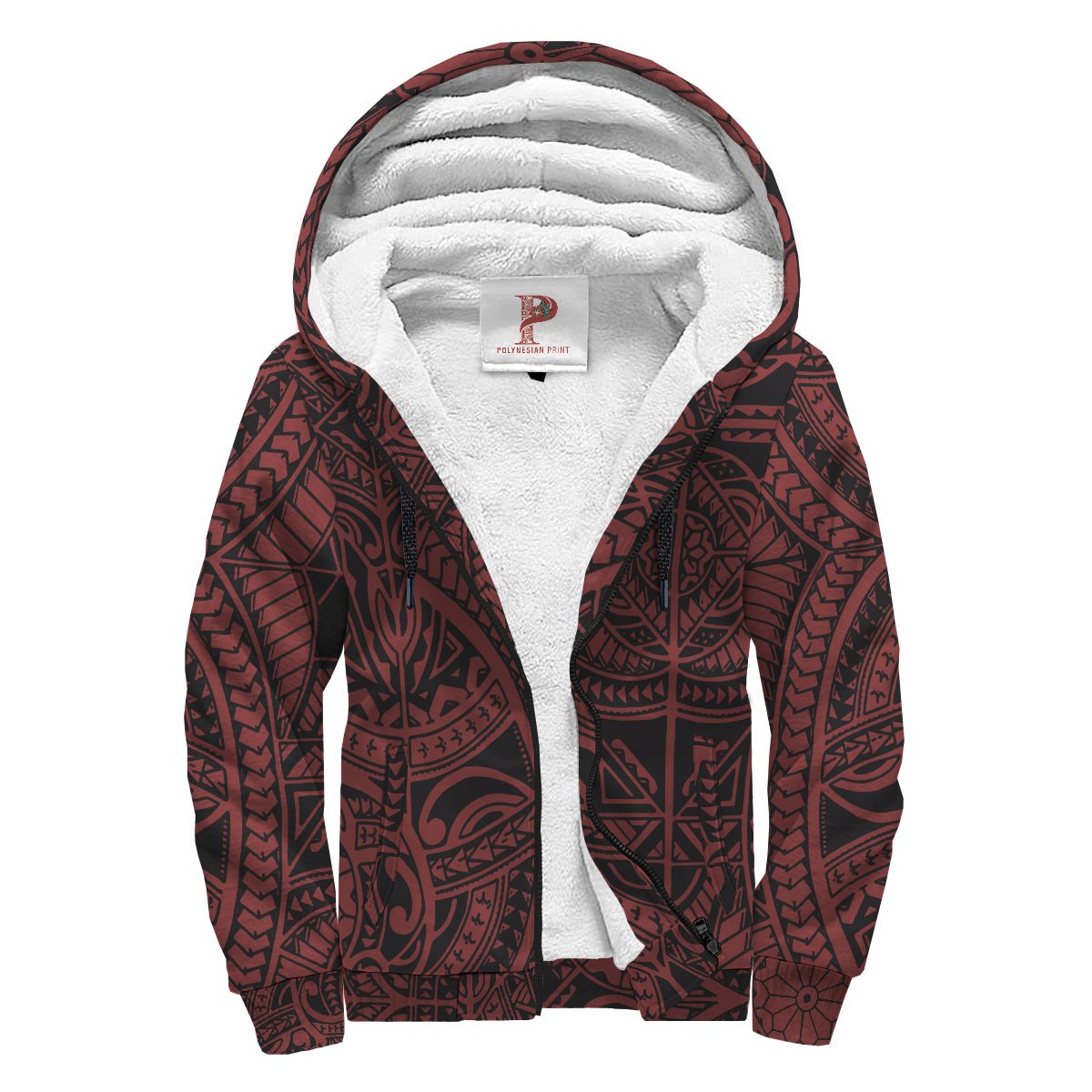 Polynesian Patterns Sherpa Hoodie - Red Style - Polynesian Pride