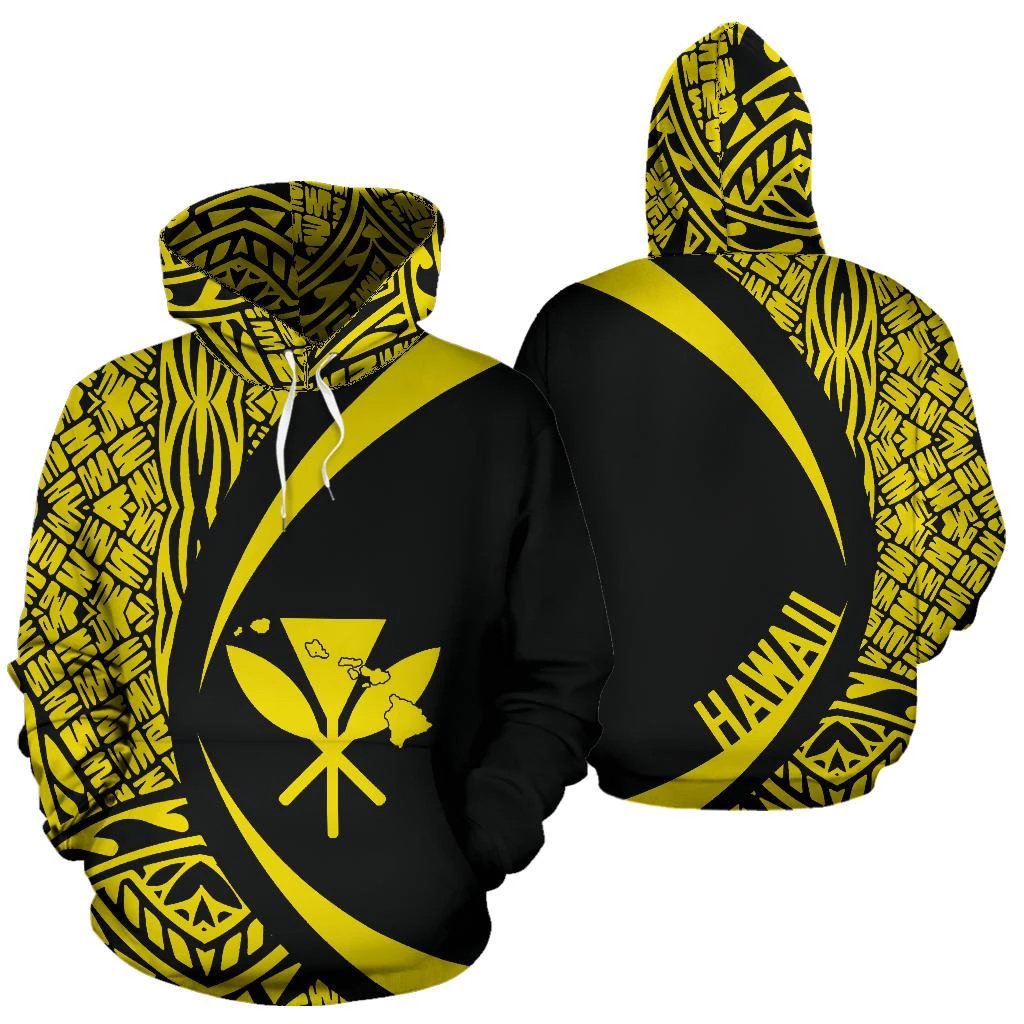Kanaka Hawaii Map Yellow Polynesian Hoodie Circle Style 02 Unisex White - Polynesian Pride
