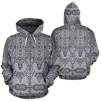 Polynesian Zip up Hoodie Tribal 08 Unisex White - Polynesian Pride