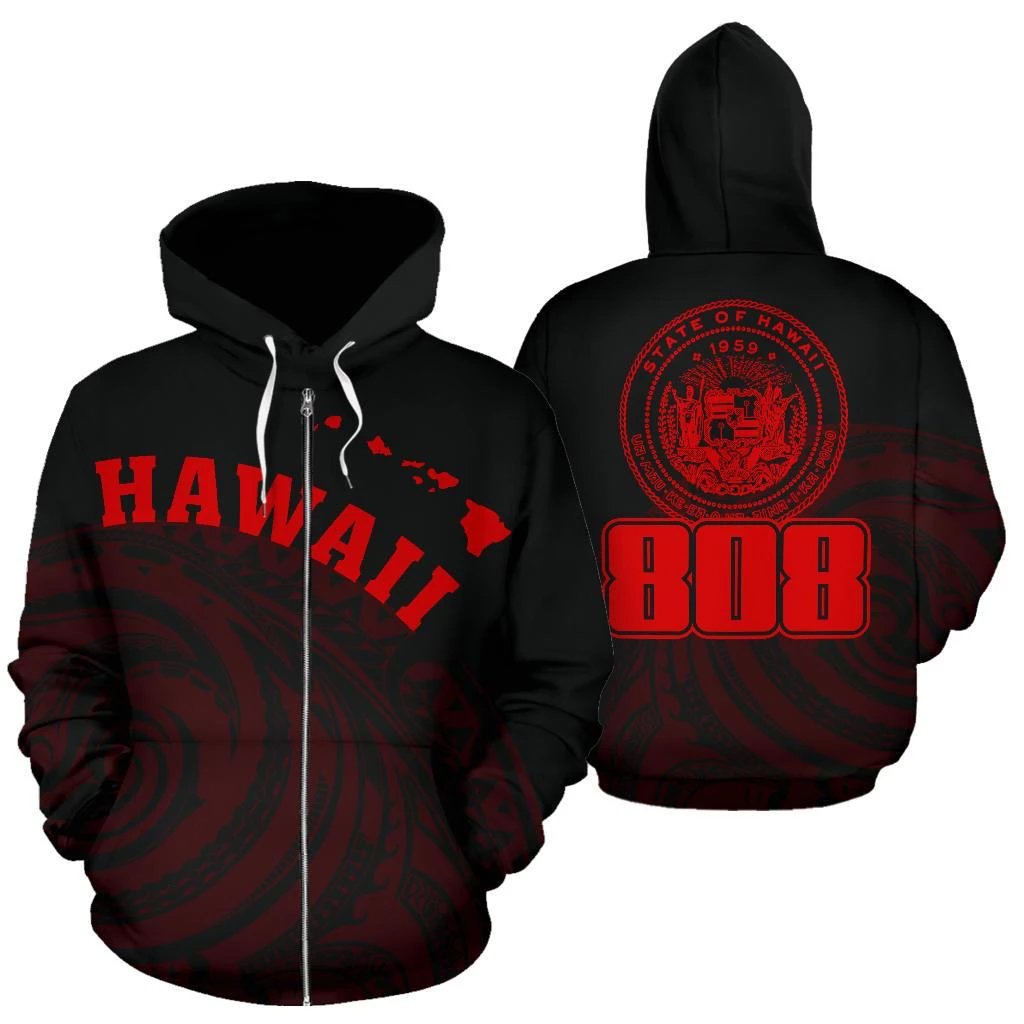 Hawaii Polynesia Hoodie Red Tatau Style Unisex Red - Polynesian Pride