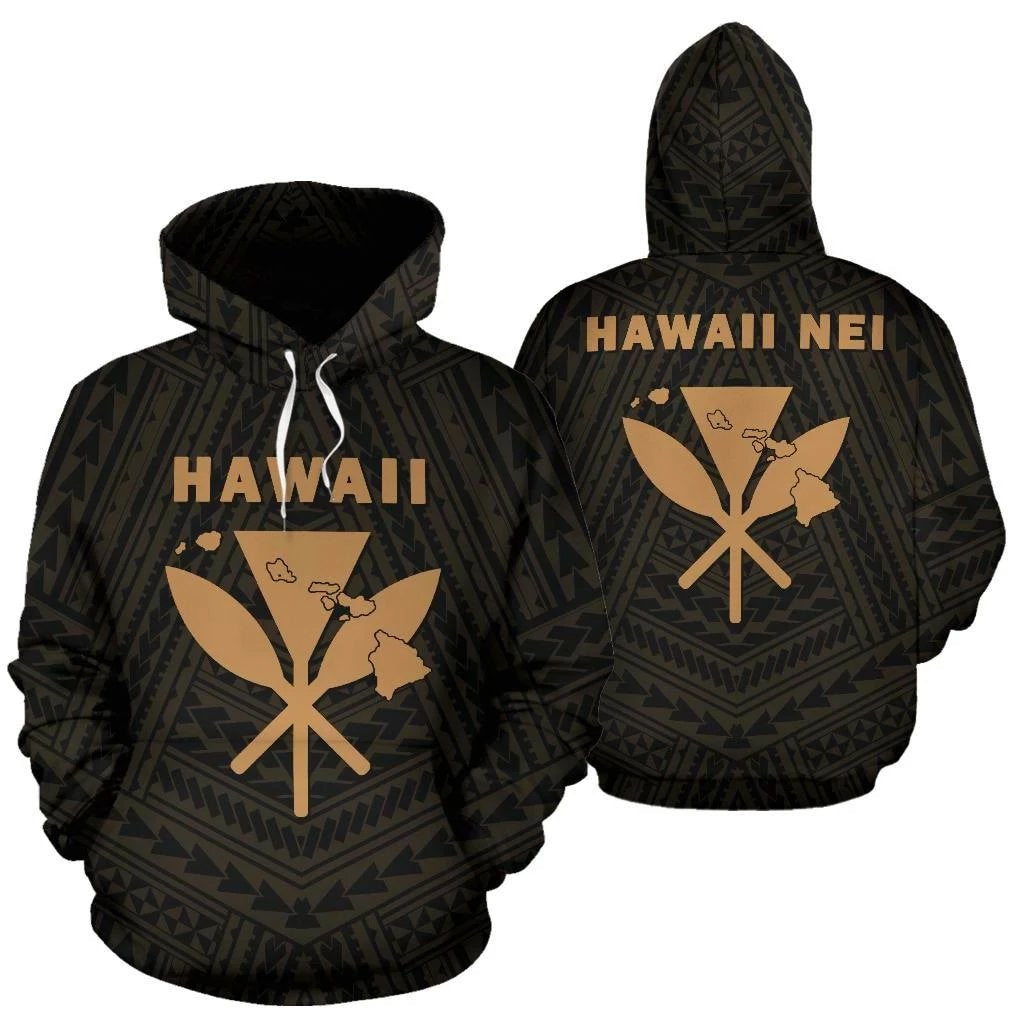 Hawaii Kanaka Polynesian Hoodie Gold Unisex Red - Polynesian Pride