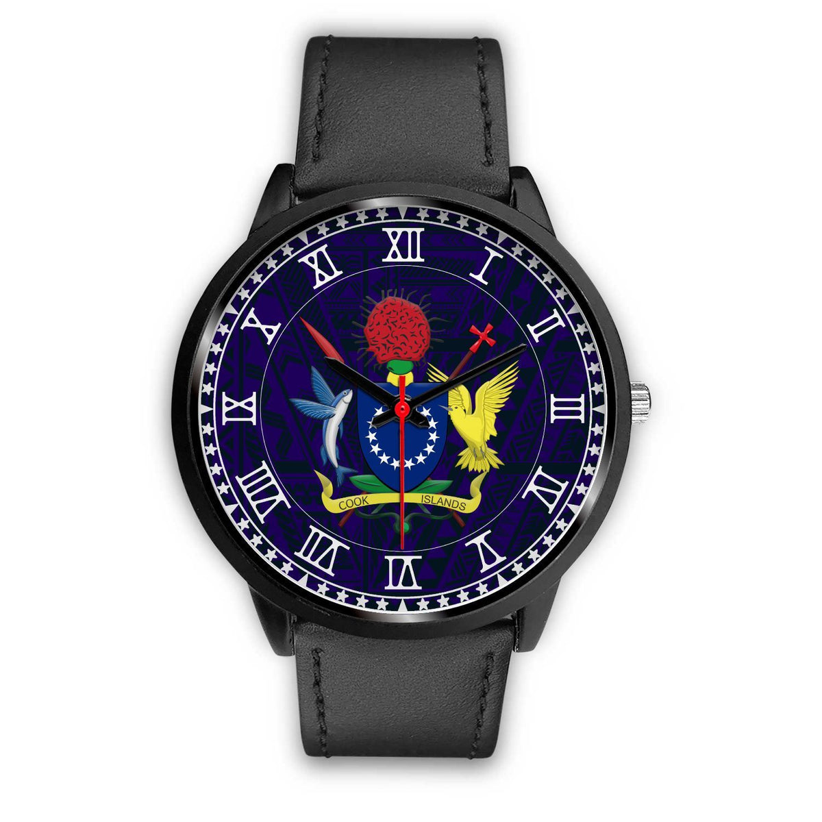 Cook Islands Coat Of Arms Black Watch Black Leather Genuine Leather - Polynesian Pride