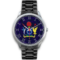 Cook Islands Coat Of Arms Silver Watch Black Metal Link Silver - Polynesian Pride