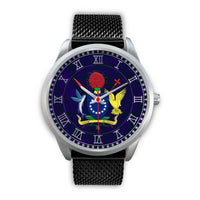 Cook Islands Coat Of Arms Silver Watch Black Metal Mesh Silver - Polynesian Pride