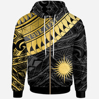 Marshall Islands Custom Zip Hoodie Marshall Islands Ginger Lei Pattern Gold Unisex Gold - Polynesian Pride