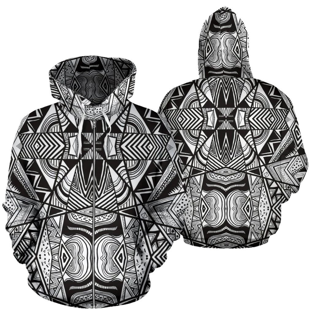 Polynesian Zip up Hoodie Tribal 09 Unisex White - Polynesian Pride