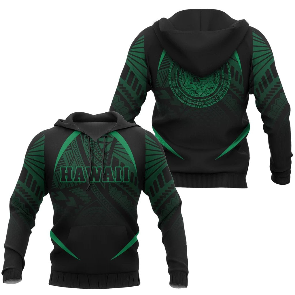 Hawaii Polynesian Hoodie Green The Face Style Unisex Green - Polynesian Pride