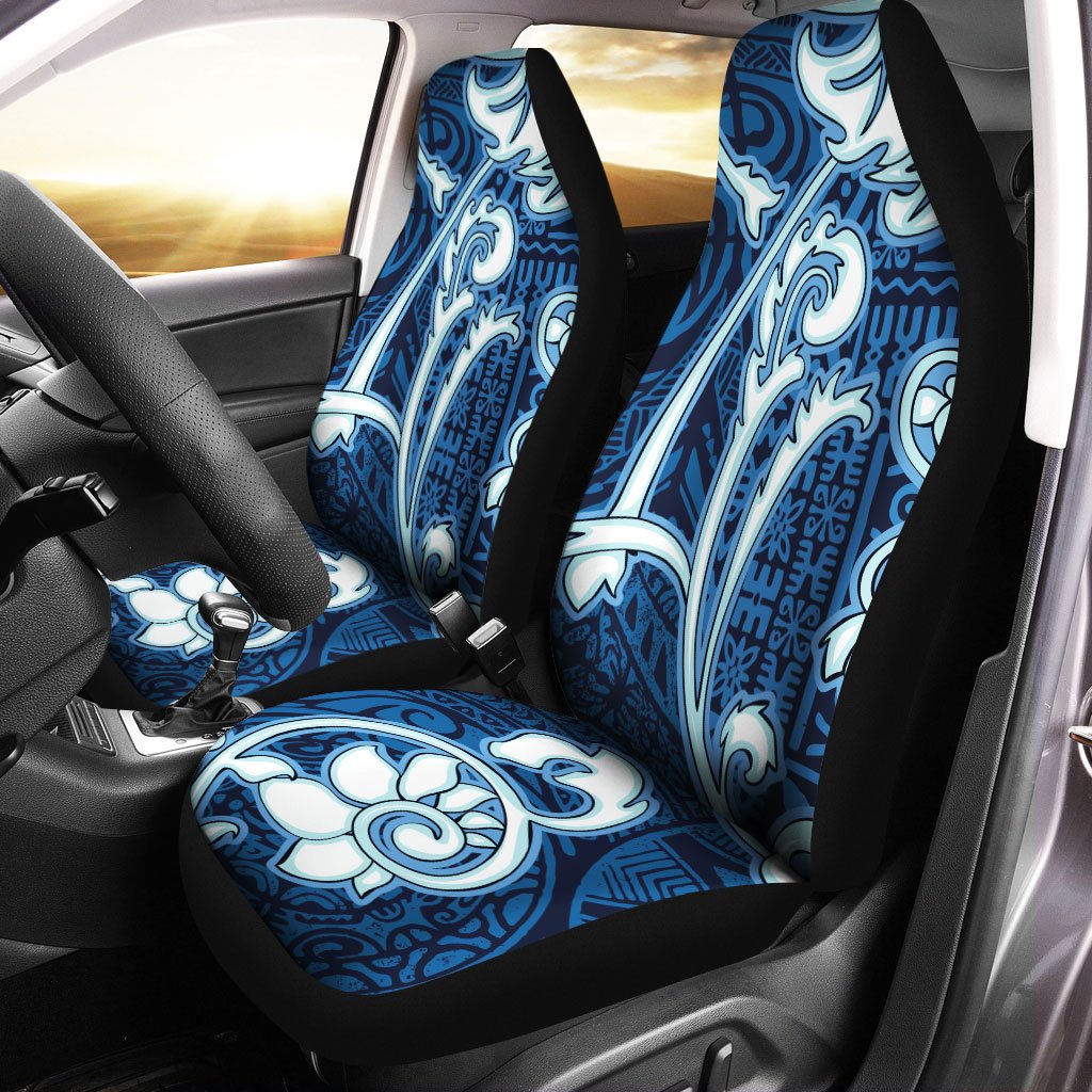 Polynesian Car Seat Cover - Flourish Style With Tribal Fabric Blue Color Universal Fit Vintage - Polynesian Pride
