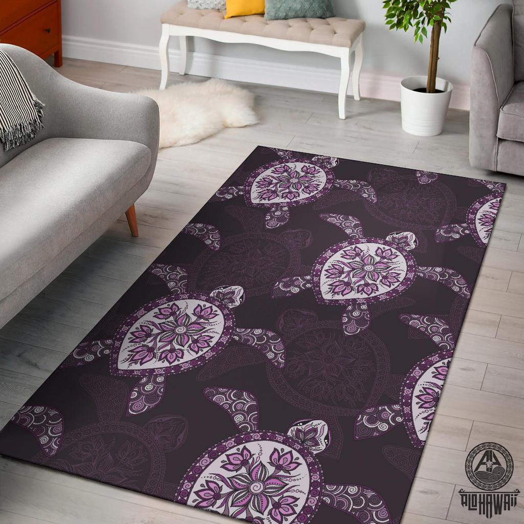 Purple Turtle Area Rug Black - Polynesian Pride